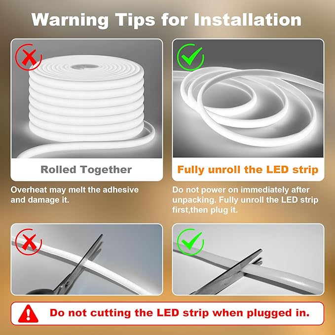 IP67 Waterproof COB LED Strip Lights AC 110V-120V Direct Plug, 100FT Super Bright Outdoor Strip Lights with Double Fuse Controller, 6500K White LED Strips for Garden Patio Commercial Decor