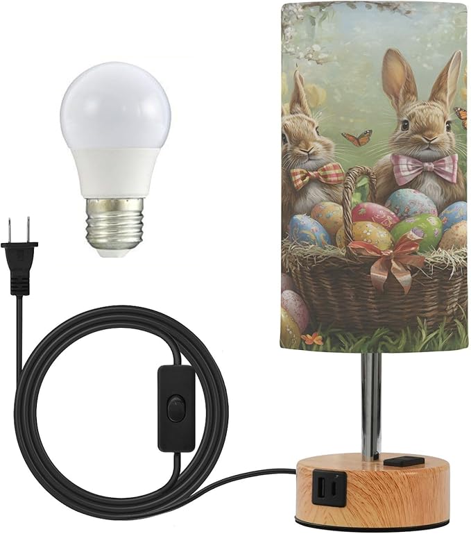 ALAZA Bedside Table Lamp Rabbit Easter Bunny Egg Touch Lamp for Bedroom 3 Way Dimmable Nightstand with USB Charging Ports Living Room, LED Bulb Included