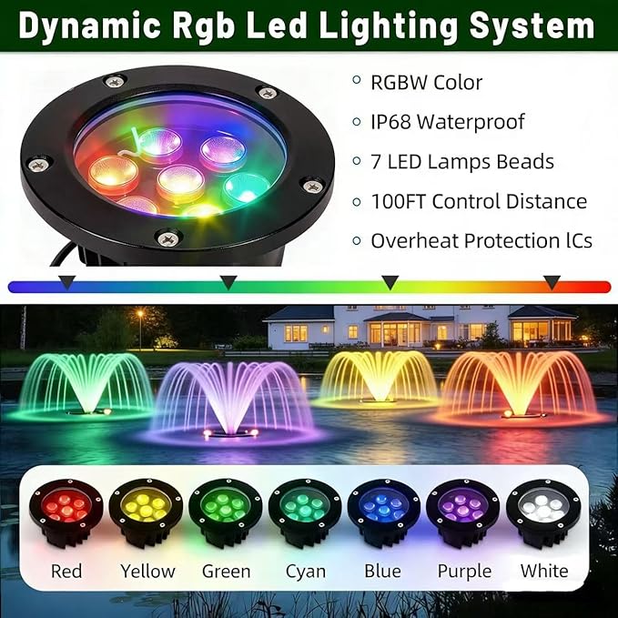 Pond Fountain Aerator 750W 1HP 110V -Pond Fountain -RGB LEDA Color-Changing Light Show - 15000 GPH Floating Aerator Pump- With100ft Power Cord -for Ponds and Lakes 2026 Latest Model