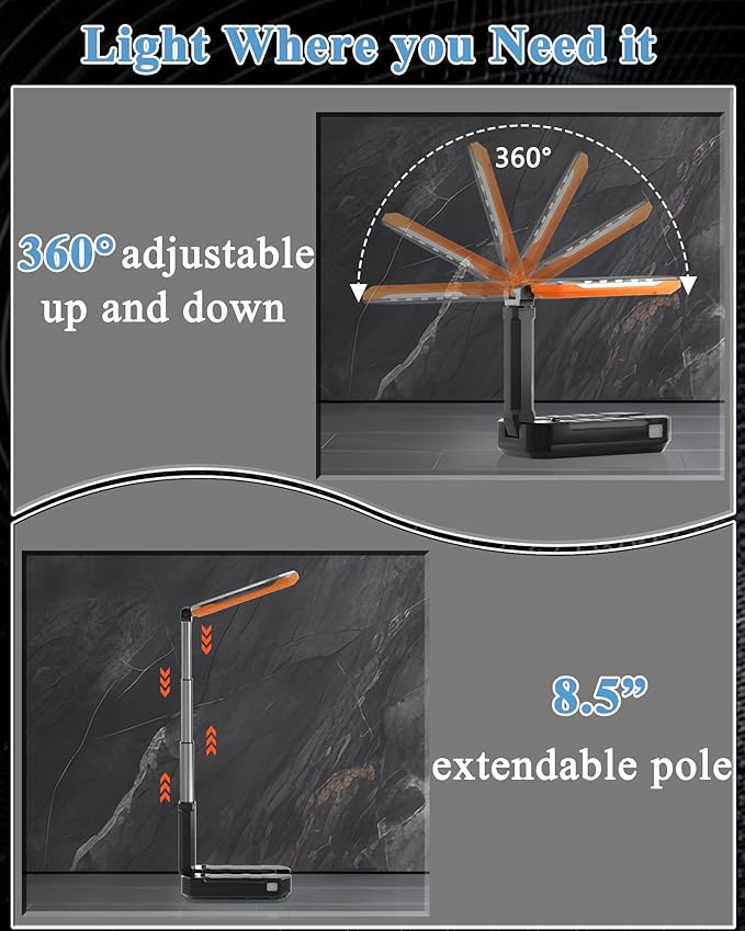 LED Work Light, Rechargeable Work Light with Magnet Base & Hanging Hook, 7000mAh Battery, Cordless Portable Work Lights, Small Bright for Car Repairing & Mechanics, Emergency, Outdoor