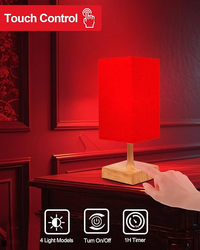 Red Light Night Light Lamp for Sleep, 670nm Red Nightlight Desk Lamp for Bedroom with Multi-Color and Brightness Options Remote Control USB Charging Elegant Design
