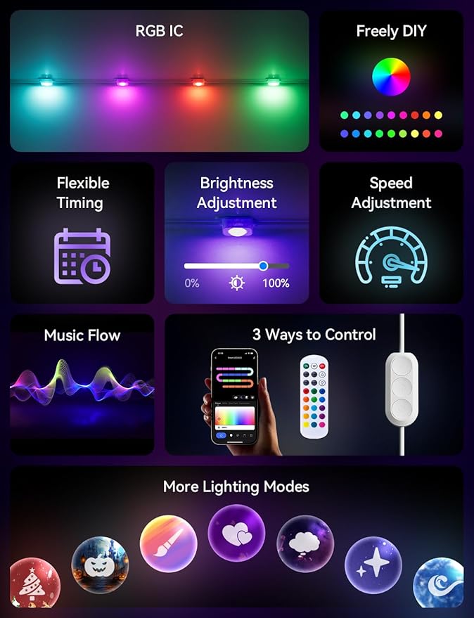 Permanent Outdoor Lights for House -Eaves Lights 50FT with 25 IC+RGBCW LED IP67 Waterproof, Smart Outside LED Christmas Light with App/Remote, Eternity Lighting for Holiday/Daily