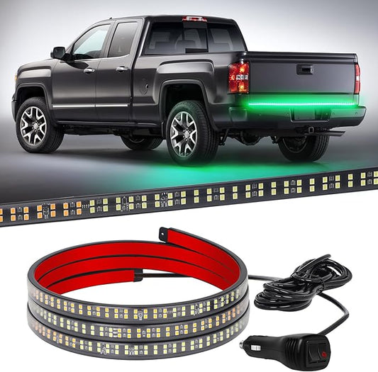XRIDONSEN 60 inch Truck Tailgate Green Emergency Lights Strip 360 LED Strobe Light Rear Window Lights Flashing Warning Hazard Safety First Responder Lights for Vehicles Trucks Pickup