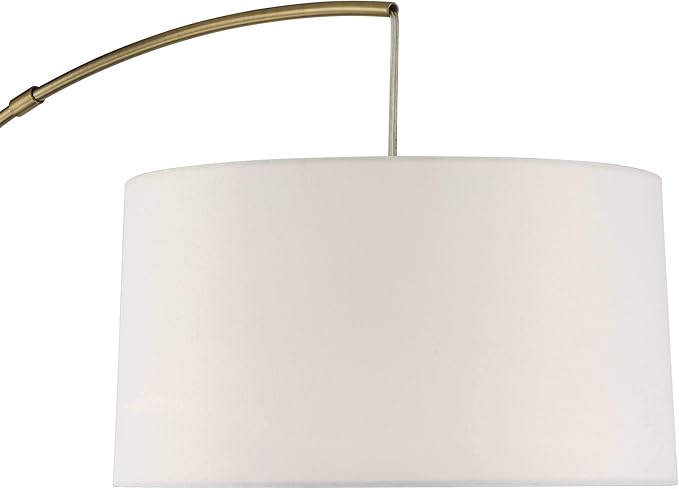 360 Lighting Cora Modern Mid Century Arc Floor Lamp Standing 72" Tall Classic Brass Gold White Linen Drum Shade Decor for Living Room Reading Bedroom Office House Home Decor