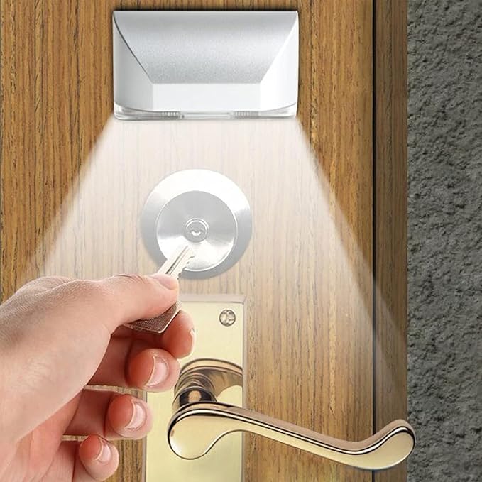 Key Light Door Lights, Small Motion Sensor Light with 4 LED Bulbs, Battery Powered Night Lights for Hallway, Stairway, Kitchen, Closet, Bedroom (2 Pack Silver)