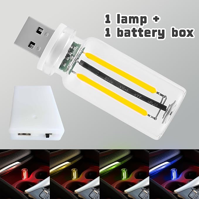 Retro Car Mood Lamps, Touch Control USB & Battery Lighted LED Car Interior Atmosphere Bulbs, Automotive Interface Charging Night Lights, Mini Portable Camping Lights Decorations (Purple, 2Pack)