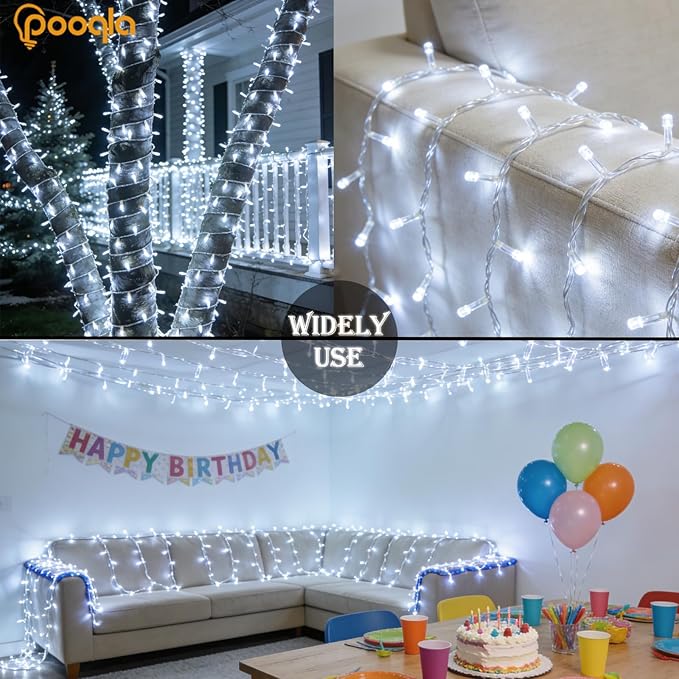 Cool White String Lights Outdoor Christmas Decoration, 66 ft 200 LED Christmas Lights Plug in, Indoor Connectable 8 Modes Clear Wire Twinkle Fairy String Lights for Xmas Tree Bedroom Holiday Party