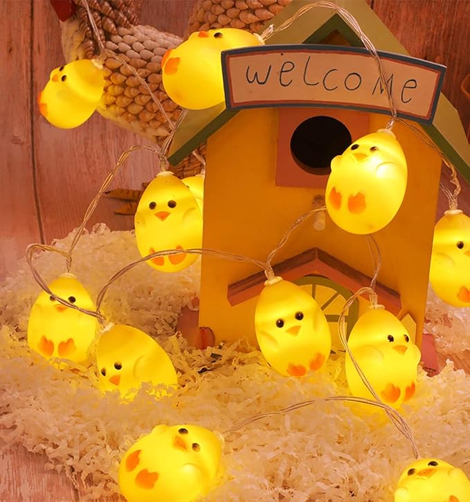 Little Yellow Chicken String Light Easter Decorations, Cute Animal Chicken Decoration Lights, Battery Operated 4.9 ft 10 LED Lights for Home Decor, Party, Birthday, Camping, Kid Bedside lamp