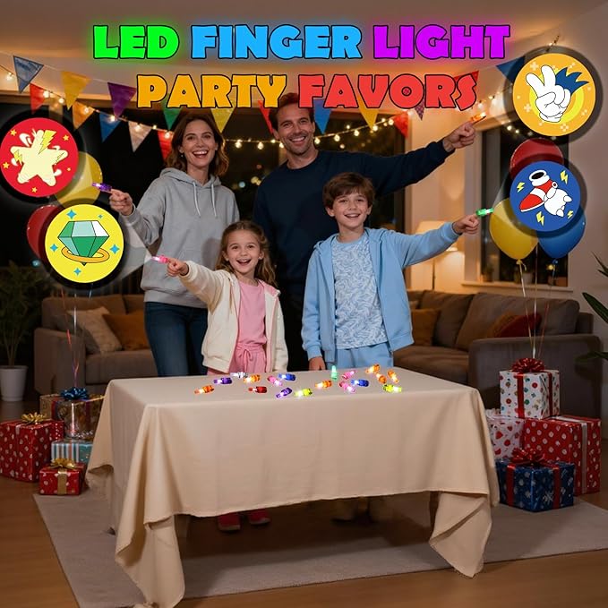 36 Pcs Blue and Golden Party Favors LED Finger Lights, Glow in The Dark Birthday Party Supplies, Goodie Bag Stuffers Classroom Treasure Box Prizes for Kids