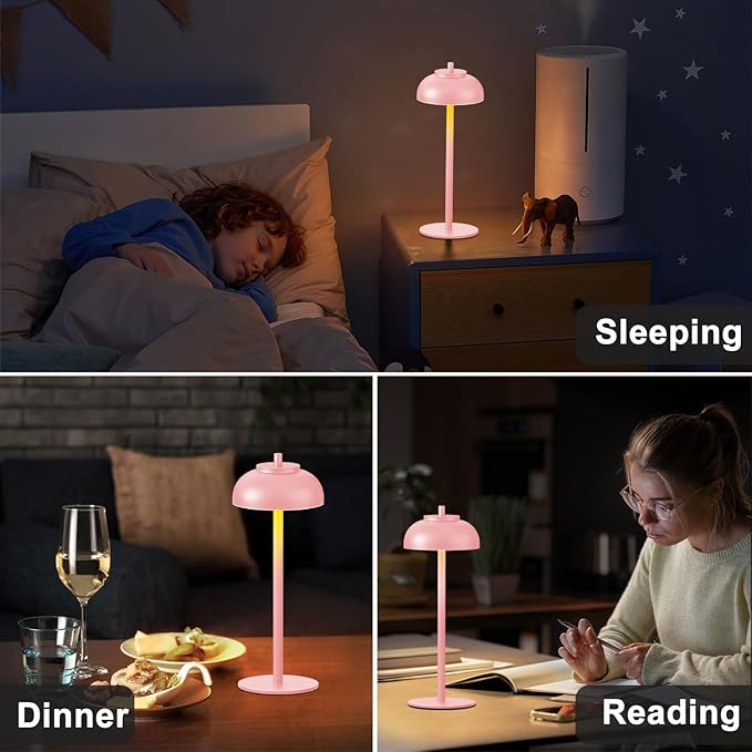 Pink Table Lamp Set of 2 Rechargeable,Table Lights Battery Operated-IP65 Waterproof-for Outdoor Patio/Restaurants/Home/Dinner/Table Lighting-Touch Control & Dimmable