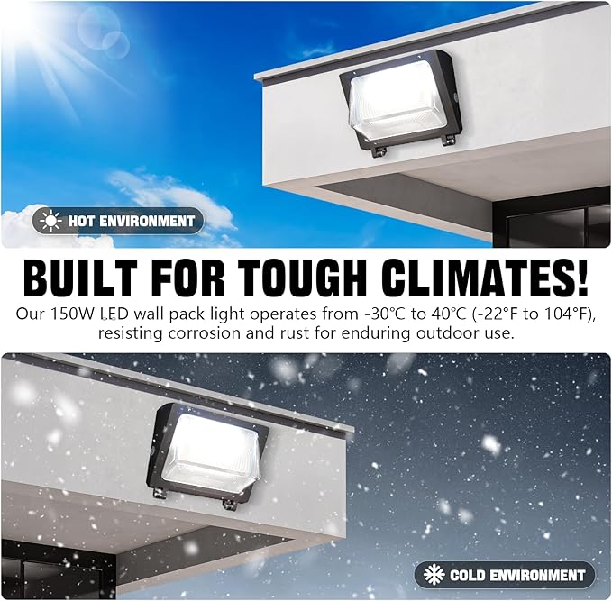 150W LED Wall Pack with Photocell Dusk to Dawn 5000K Waterproof Commercial Outdoor Light Fixture 22500lm 120-277V Equivalent,Energy Save Flood Lights for Building,Yard,Warehouse,Garage-2pack