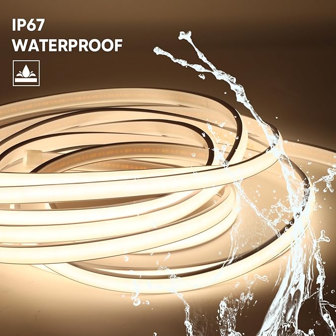16.4ft White LED Strip Lights, 110V Cob LED Strip, IP67 Waterproof LED Light Strip for Mirror Outdoor, Cars, and Bedroom Decor (White, 16.4ft)