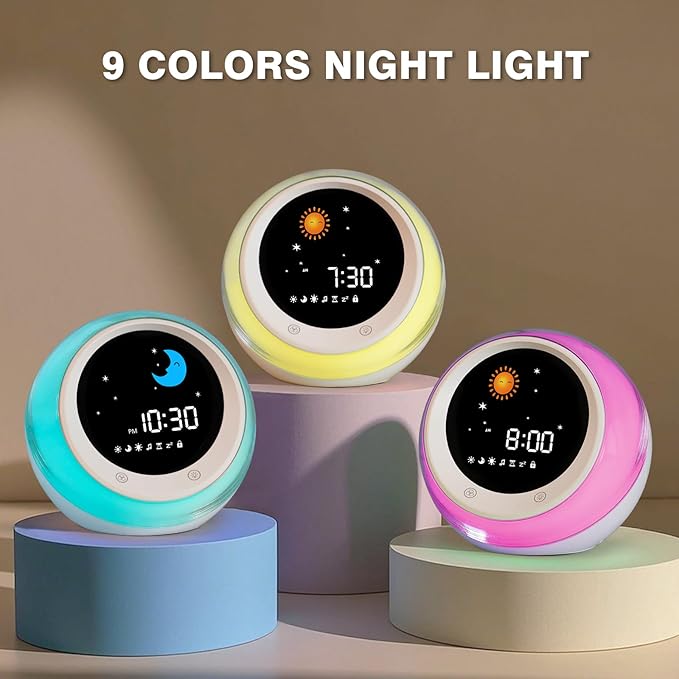 iHoo Toddlers Sleep Training Clock, Kids Alarm Clock with Night Light & Nap Timer, Ok to Wake Clock for 2-9 Years Girls Boys
