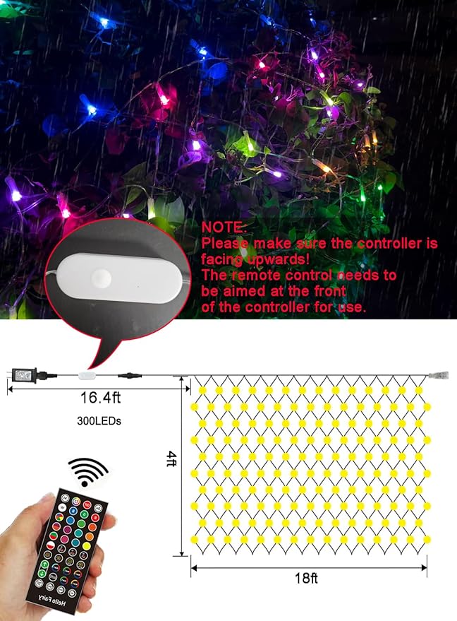 4ft*18ft Outdoor Christmas Net Lights, Smart Mesh Lights for Bushes, Group Control, Waterproof, Color Changing, App/Remote Control, Timer, Dimmer, Holiday Trees, Garden, Xmas Decor