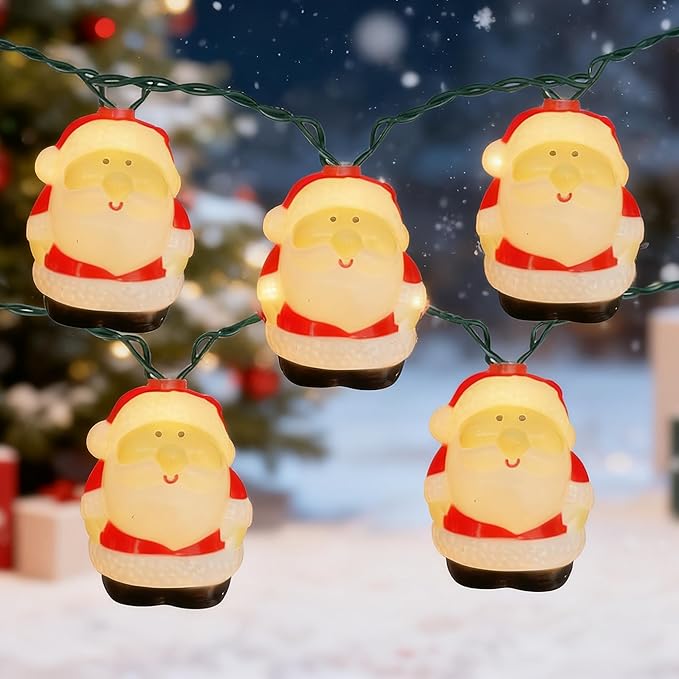 8.5Ft Christmas Santa Light, Christmas Decorations String Lights with 10 Santa Claus Bulbs, Plug in Hanging Fairy Lights for Indoor Party Kid's Room Xmas Tree Patio Bedroom Garden Decor