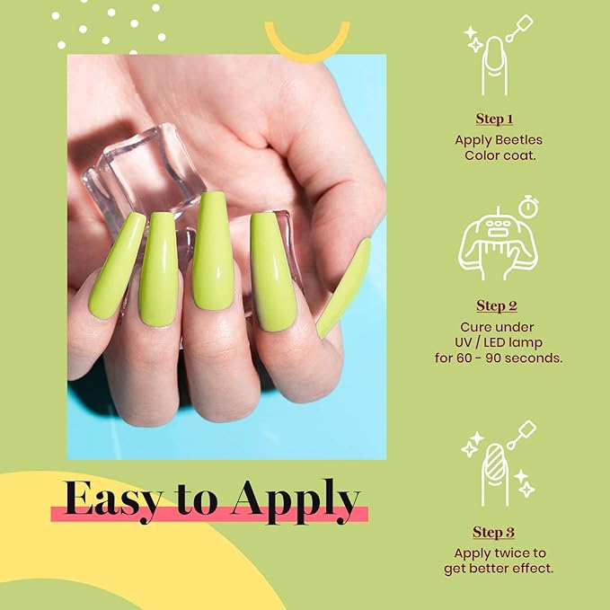 Beetles Neon Yellow Gel Polish - Vibrant Lime 15ML/0.51Fl Oz, Neon Yellow Gel Nail Polish, Soak Off UV LED Lamp Nails Art, Long-Lasting Manicure Salon DIY Home Summer Nails