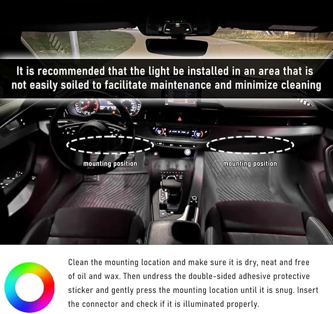 Car Interior LED Strip Light, 12V 24 LED Neon Ambient Night Light with Cigarette Lighter Plug, Automotive Atmosphere Decorative Under Dash Lighting Kit, Car Accessories (White)