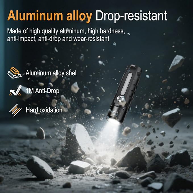 BORUIT RJ28 Mini EDC Keychain Flashlight,Rechargeable 410 Lumens LED Keyring Light with Clip,Magnetic Tail,21 Modes,USB-C Charging,IP66 Waterproof Flash Light for Everyday Carry & Emergency
