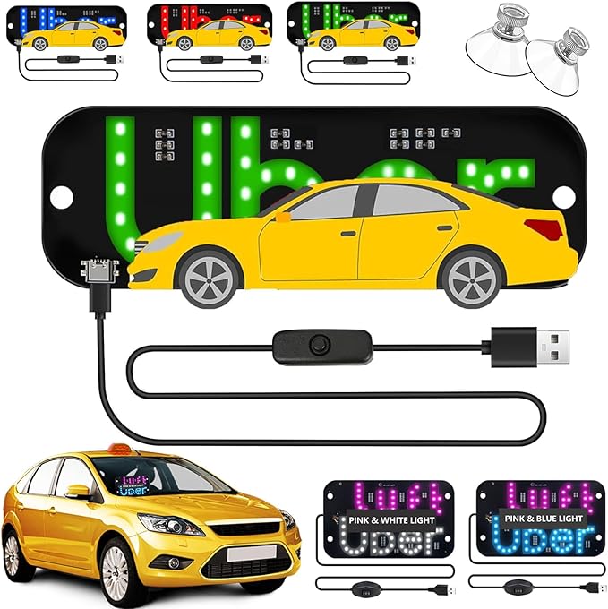 LED Light Sign for Car, Taxi Windshield Light Sign, USB Car LED Display with Suction Cups, Taxi Indicator Lights, USB Plug, Dual-Color Conversion, Improve Night Visibility (TypeB-Green)