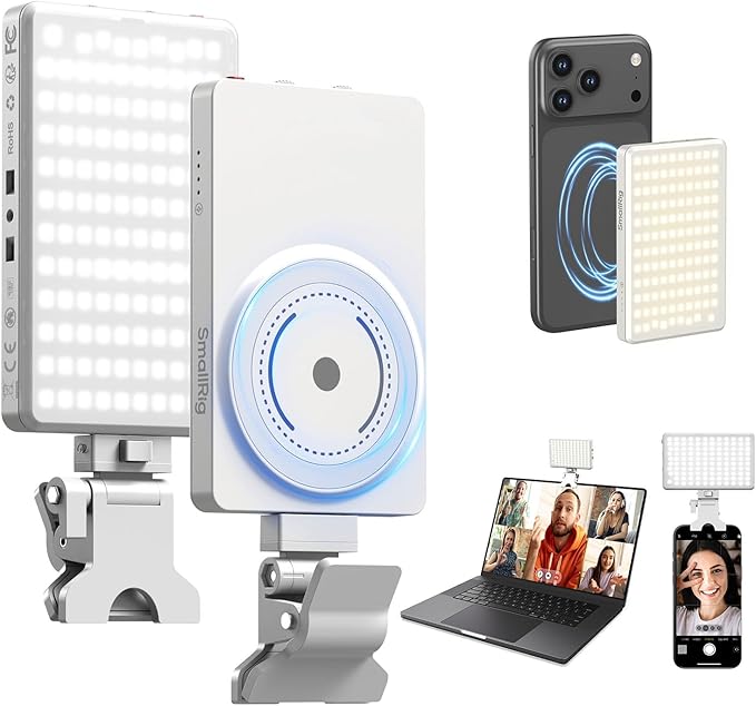 SmallRig M3 Magnetic Selfie Phone Light with Clip, 120 LEDs 2000mAh Rechargeable, 2700K-6500K, Portable Content Creators Fill Light for Video Recording, for iPhone/Laptop/Camera/Webcam (White) - 5640