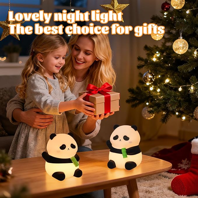 Panda Silicone Night Light for Kids, 50+ Hours Long Battery Life Squishy Touch Lamp with Auto Off Timer, Cute Rechargeable Nightlight for Toddler Baby Nursery Easter Gift