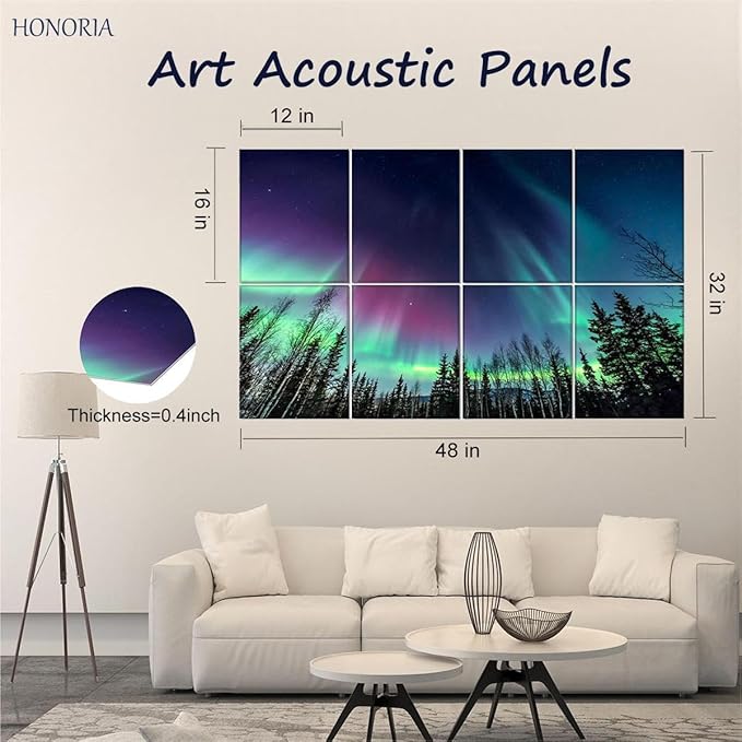 HONORIA 8 Pack Art Acoustic Panels 48X32Inches Sound Absorbing Panels,Self-adhesive Soundproof Wall Panels,Decorative Acoustical Wall Panels,Acoustic Treatment for Home Office&Recording Studio