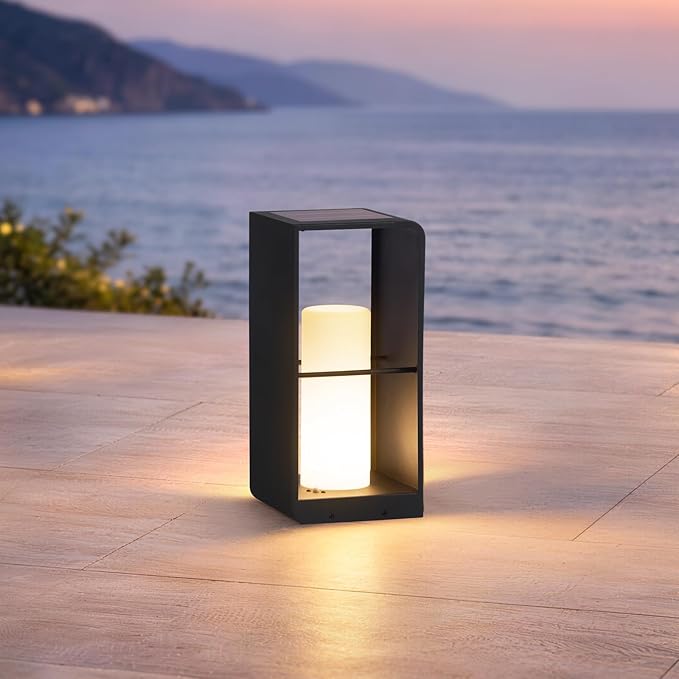 Modern Floor Lamp with Remote (Adjustable Brightness), Dusk to Dawn Outdoor Solar Lanterns Waterproof IP65, Unique Floor Lamps, 3000K Solar Outdoor Lamp for Patio Backyard Garden Deck Decoration