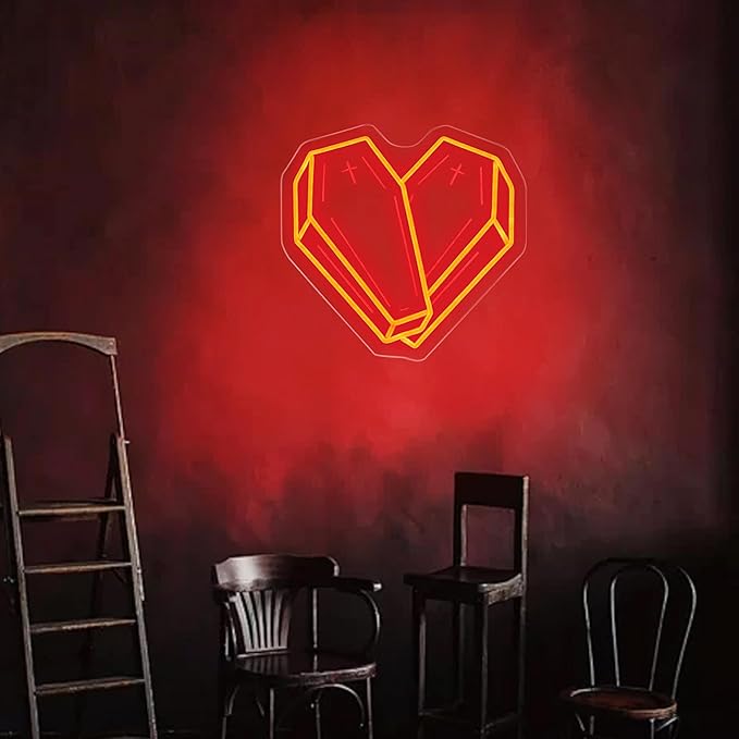 Cross Coffin Heart Neon Sign – Gothic LED LIghts Wall Decor for Bedrooms, Gallery Walls, and Dark Aesthetic Spaces – Unique Gift for Alternative & Goth Lovers – 13.5" x 13.5"
