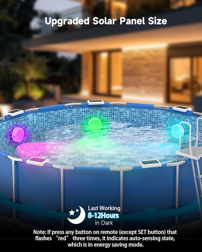 Solar Pool Lights, Rechargeable Submersible LED Lights with Remote, IP68 Waterproof Built-in Magnet Solar Underwater Light for Above Ground/Inground Pools, Pond Decoration(1 Pack)