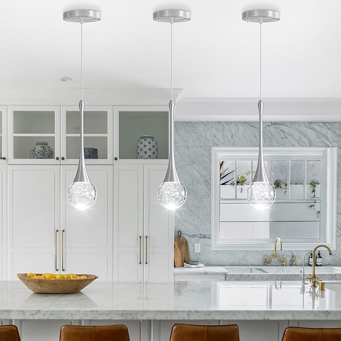 Modern Pendant Lights for Kitchen Island LED Dimmable Crystal Glam Ceiling Pendant Lighting for Dining Room Hallway Bedroom Corner Lamp Brushed Nickel