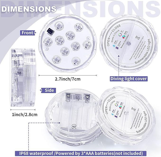 Hortsun 4 Pack Submersible LED Lights with Remote Waterproof Pool Underwater LED Light Battery Operated Bathtub16 Color Changing Lamp for Tub Pool Pond Vase Aquarium Decoration