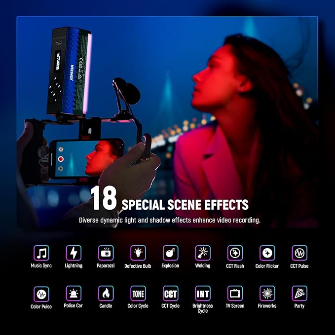 NEEWER BL60C Basic Magnetic RGB Video Light, 360° Full RGB Mini LED Camera Light Rechargeable Portable for Selfie/Tripod Photography Lighting with TL98C Magnetic Handheld Light Wand