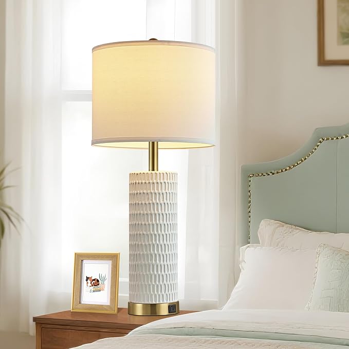 26.5" Ceramic Table Lamps Set of 2, 3 Way Dimmable Touch Control Table Lamps for Living Room, Modern Lamps for Nightstand, Gold