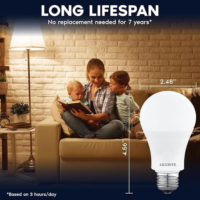 LUXRITE A19 LED Light Bulb 100 Watt Equivalent, 2700K Warm White, 1500LM, Non-Dimmable, Standard LED Light Bulbs, 12.5W, E26 Base, Enclosed Fixture Rated, Damp Rated, ETL Listed (96 Pack)