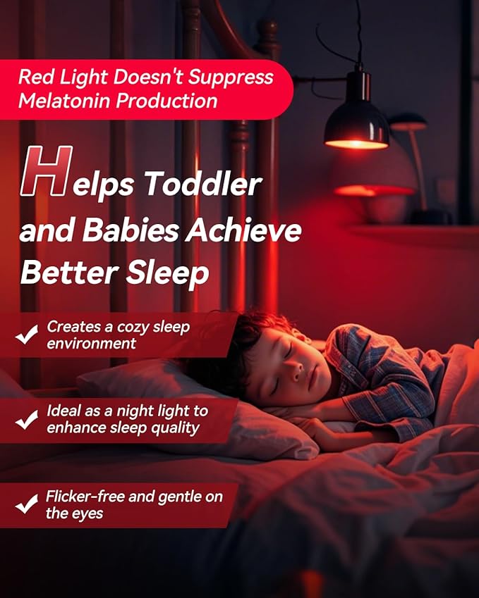 Neporal 625nm Red Light Bulbs for Sleep 9W, 100% Blue Light Blocking Red Night Light, Sleep Light Bulb for Melatonin Promoting, A19 60W Equivalent Dim Light Bulbs for Bedroom, Baby Nursery,4 Packs