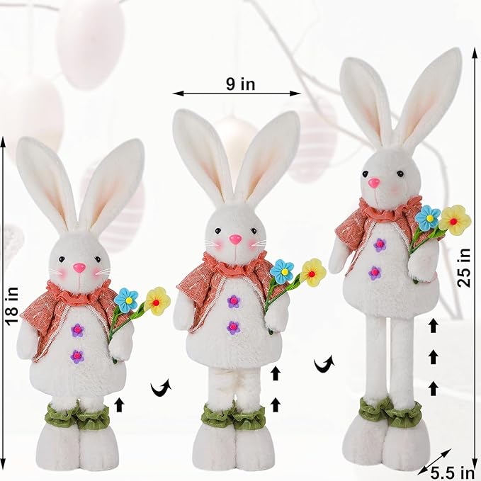 Glintoper 2 Pack Easter Standing Bunny with Stretchable Legs, 18" to 25" Plush Rabbits Couple Figurine, Cute Party Favor Photo Props Gifts for Office Kitchen Farmhouse Front Door Spring Home Decor