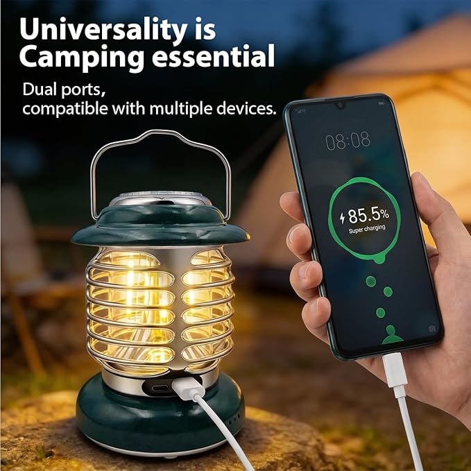 LED Camping Lanterns, Vintage Rechargeable Lights with Type C & Stepless Dimming, Portable Retro Metal Lantern for Emergency, Power Outages, Hurricane, Hiking, Indoor Outdoor LED