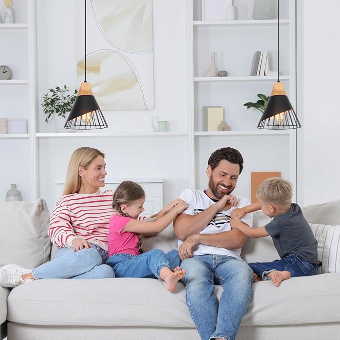 Black Pendant Light, 3 Packs 9.4inch Farmhouse Pendant Light, Kitchen Pendant Lights, Black Pendant Lights Kitchen Island for Living Room, Bar, Bedroom, Office