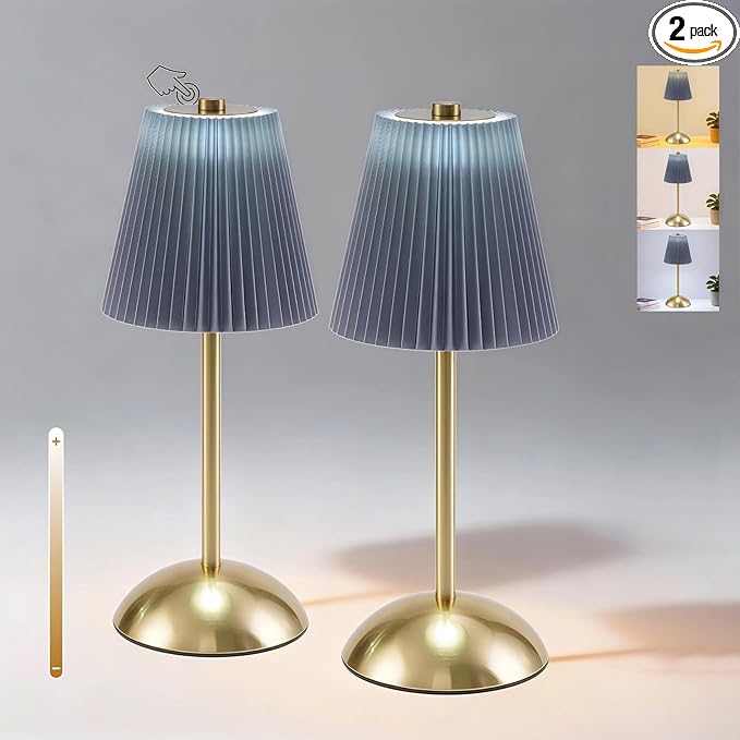 Set of 2 Wireless Cordless Lamps Rechargeable, 3CCT & Stepless Dimming, LED Battery Table Lamp with Touch Sensor Technology for Desk, Bedside, Outdoor Settings, 4.5"W x 11.5"H (Slate Blue)