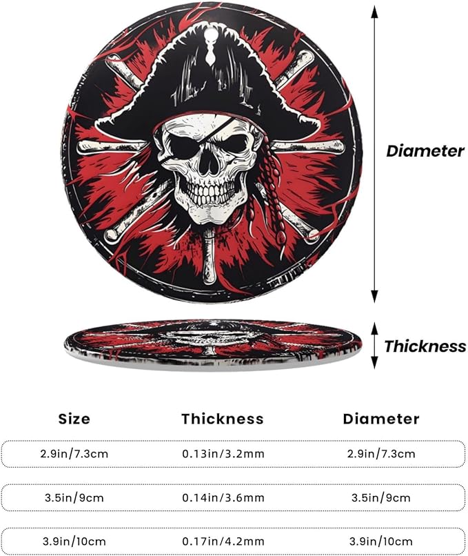Retro Skull Pirate Christmas Ornaments, Christmas Decorations Xmas Tree Hanging Ornaments, Round Ceramic Festive Keepsake Gift for Xmas Decorations Holiday Home Decor