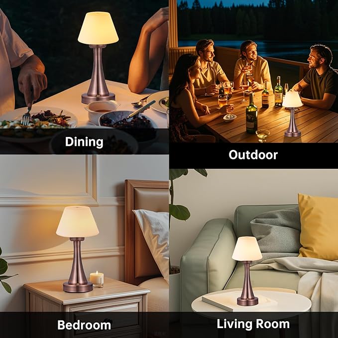 Waterproof Rechargeable Table Lamp for Shower & Outdoor, Cordless Touch Dimmable Nightstand Lamp with 3 Light Colors, Portable LED Light for Bedroom, Patio, Camping & Bar (Red Bronze)