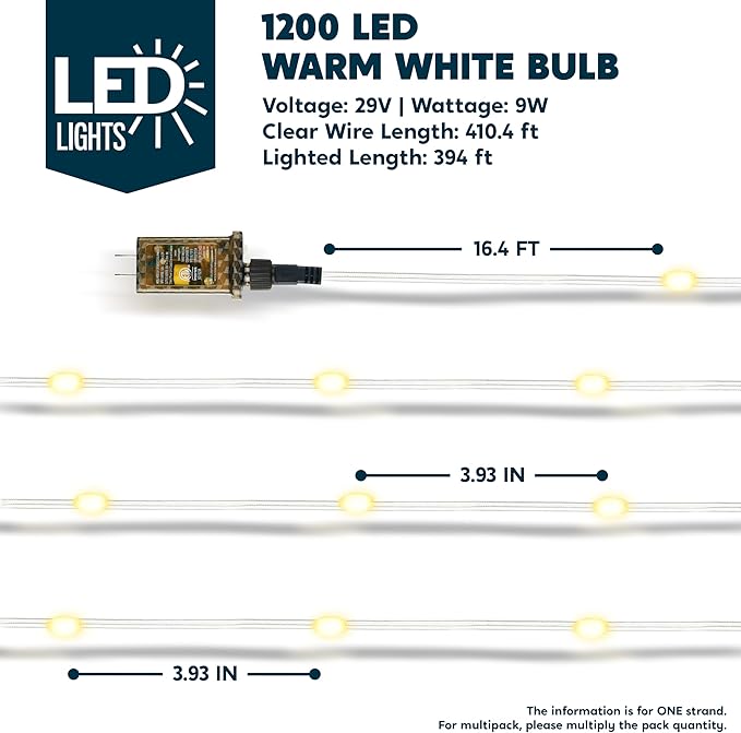 Joiedomi 1200 LED Christmas Lights Outdoor,394 FT Warm White Christmas Tree Lights with 8 Modes Timer, PVC Clear Wire String Lights with Reel for Indoor Outdoor Holiday Xmas Eve Night Decorations