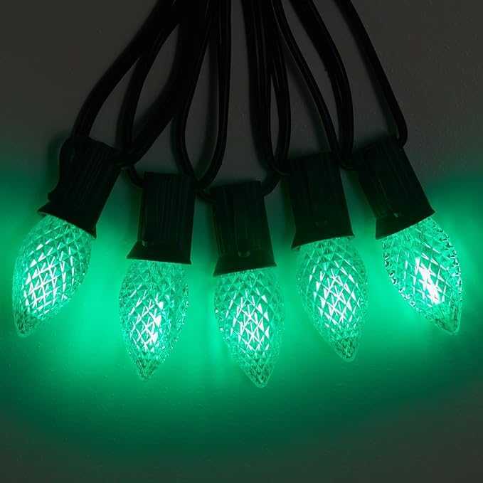 Minetom 25 Pack C7 LED Christmas Lights Bulbs, Shatterproof Replacement for String Lights, E12 Candelabra Base, Commercial Grade Dimmable Holiday Bulbs, Green
