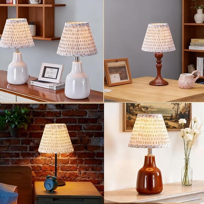 Uno Lamp Shades Set of 2,Drum Pleated Lamp Shade 5" Top x 9" Bottom x 7" Slant Height,Small Replacement Lampshade(Slip Uno Fitter) Fabric Lampshades Table lamp Shades Bottle Shade,2 Pack(Brownfloral)