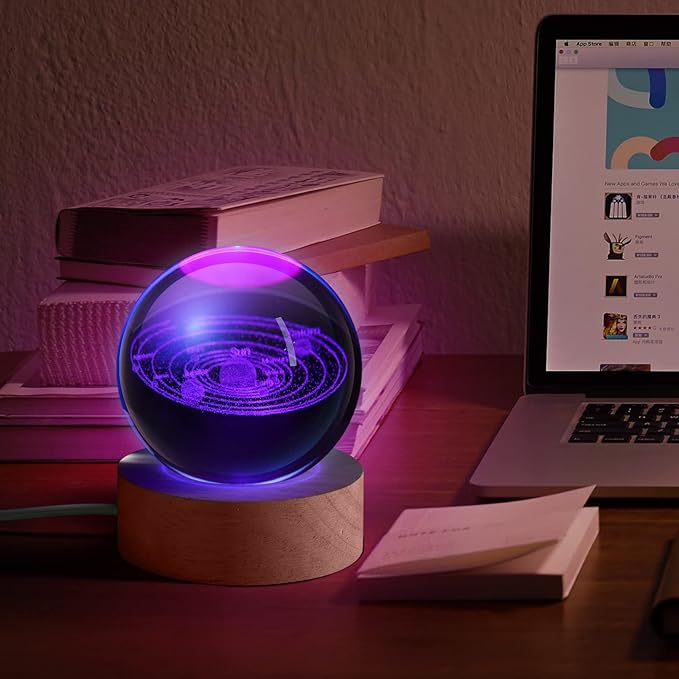 3D Galaxy Crystal Ball Night Light for Gifts with Colorful LED Light Base, Color Changing Light with Remote as a Birthday Gift for Teens Boys and Girls, Solar System Model