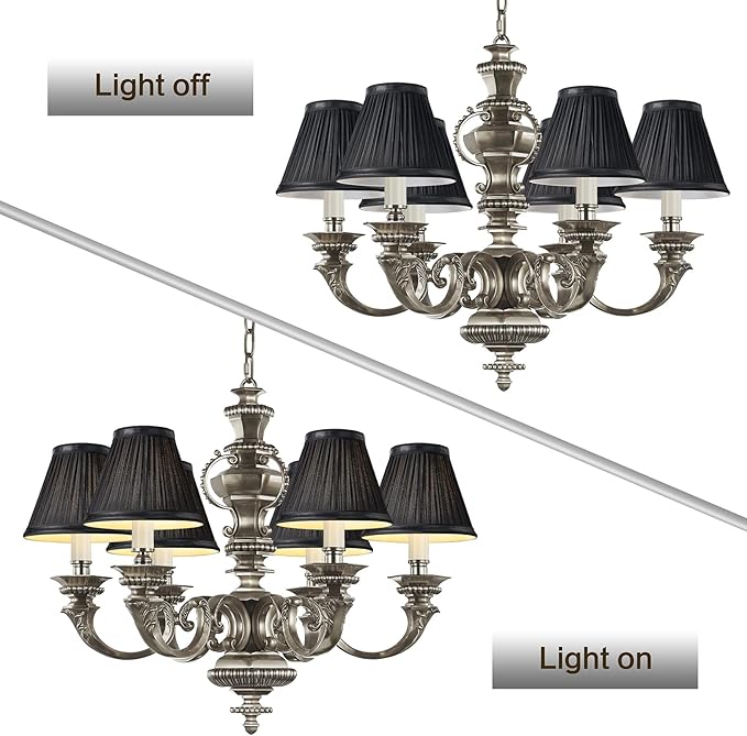 Chandelier Shades Set of 6,Mini Lamp Shade 3" Top x 6" Bottom x5" Slant,Small Lamp Shades Clip On Bulb,Pleated Chandelier Lamp Shades,Fabric Lampshades That Attach to The Bulb(Black)