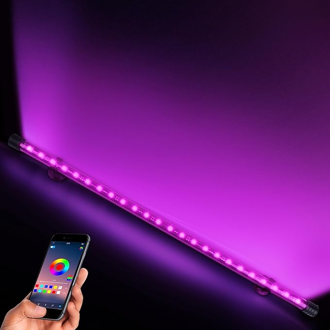 Smart App-Controlled RGB LED Aquarium Light with 16 Million Colors & 12 Dynamic Effects, Underwater Fish Tank Light with Timer, Submersible LED Lights with Adjustable Brightness and Speed - 23''