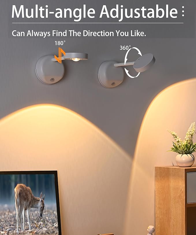 2200mAh Cat's Eye Bulb Motion Sensor Picture Light, Spotlight Painting Light, LED Wall Sconce, Night Light Lamp, Rechargeable 3 Color & Dimmable Magnetic 360° Rotation with Remote (White, 1 Pcs)