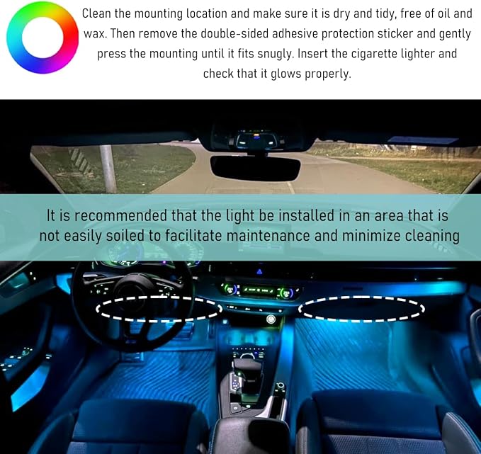 Car LED Strip Light, 24 LED Interior Under Dash Atmosphere Lights with Cigarette Lighter, Vehicle Decor Lamp Ambient Night Light Strip Lighting, Universal Car Accessories (Ice Blue)