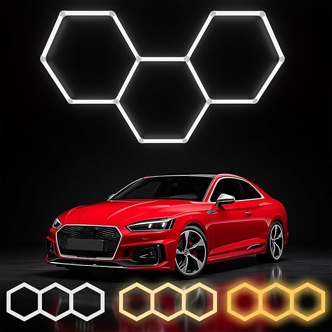 ALLYES Hexagon Garage LED Lights- Hex Ceiling Lights 128W 17280LM 6500K, Hexagon Lights for Workshop Gym Basement